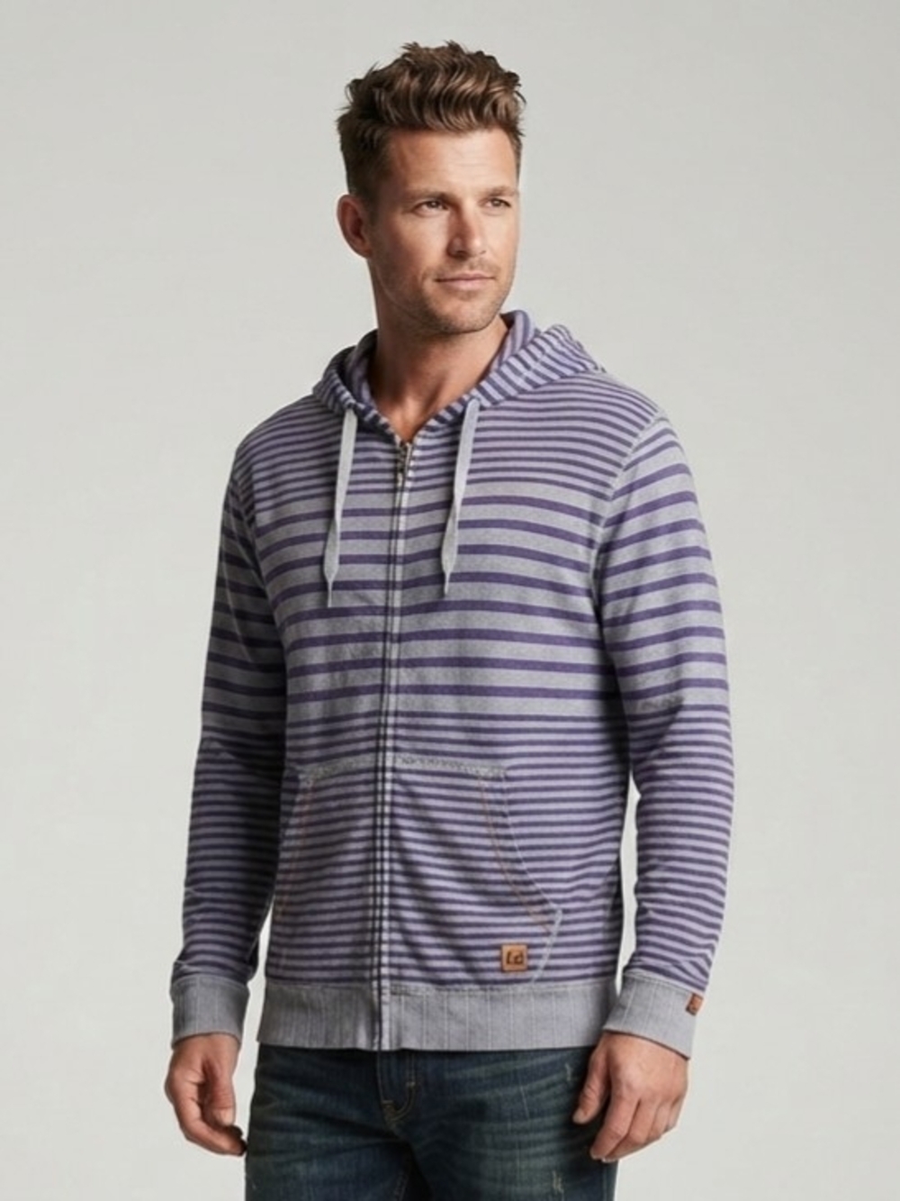 BOSS ORANGE Purple Striped Zip Hoodie Sweater Size XL
